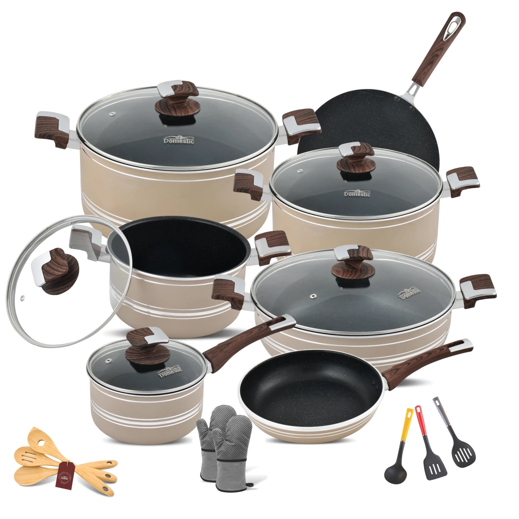 D - 161 β Nonstick Jumbo Gift Set β 22 Pcs (Interior+Exterior Marble) - Majestic Cookware