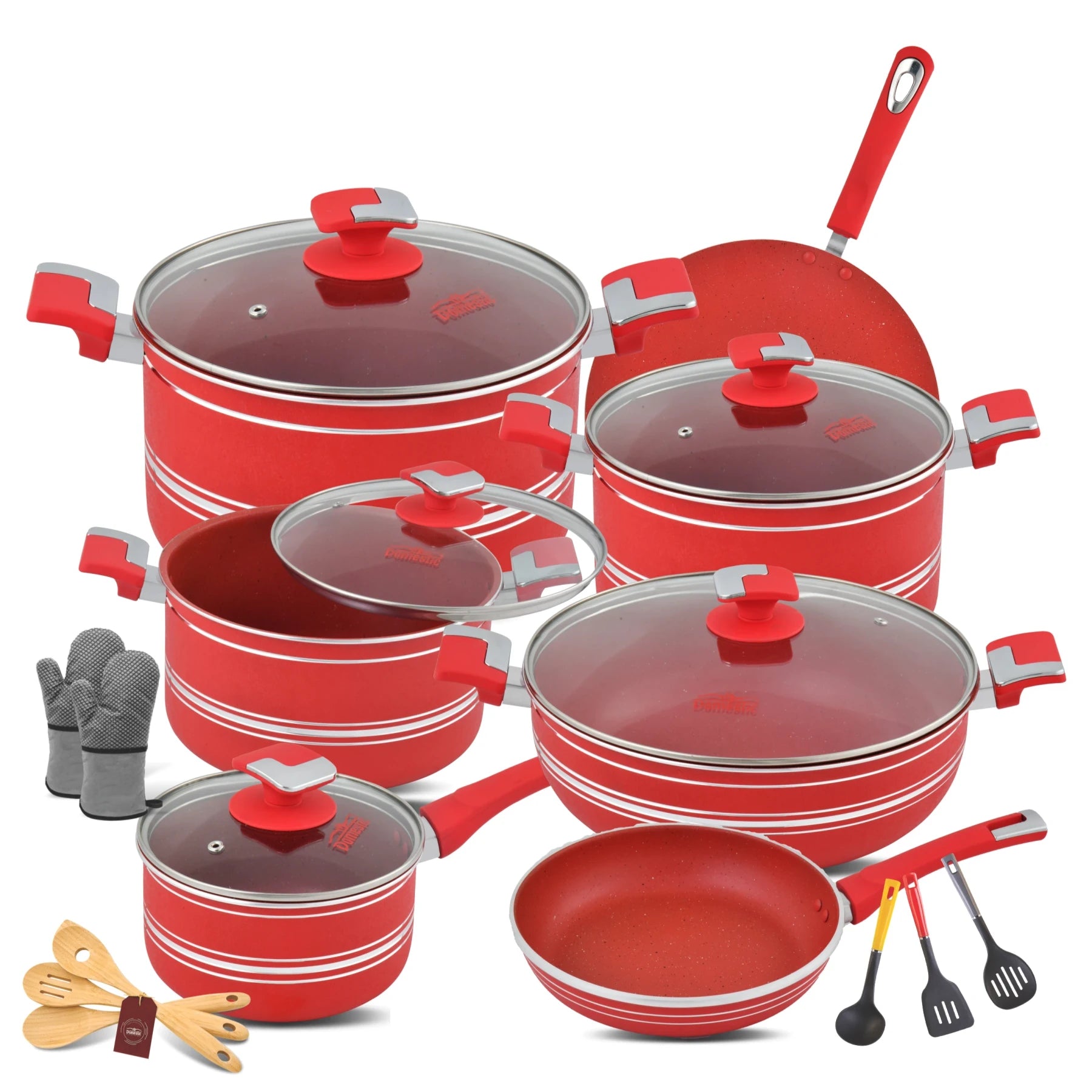 D - 161 β Nonstick Jumbo Gift Set β 22 Pcs (Interior+Exterior Marble) - Majestic Cookware